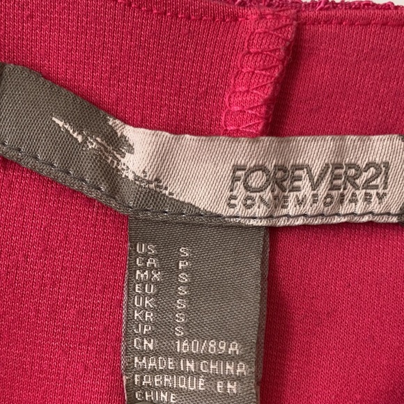 Forever 21 deep pink fitted crewneck peplum Lacy blouse top shirt cap sleeves S - Picture 6 of 17